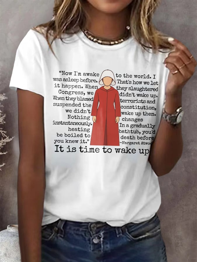 Retro It Is Time To Wake Up Print T-Shirt