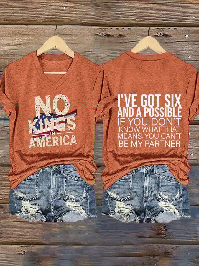 Women's  No Kings Printed Casual T-Shirt