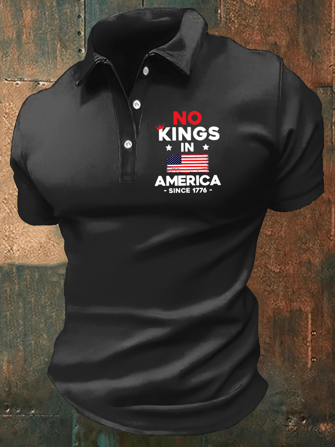 Men's No King In America Print Casual Polo Shirt