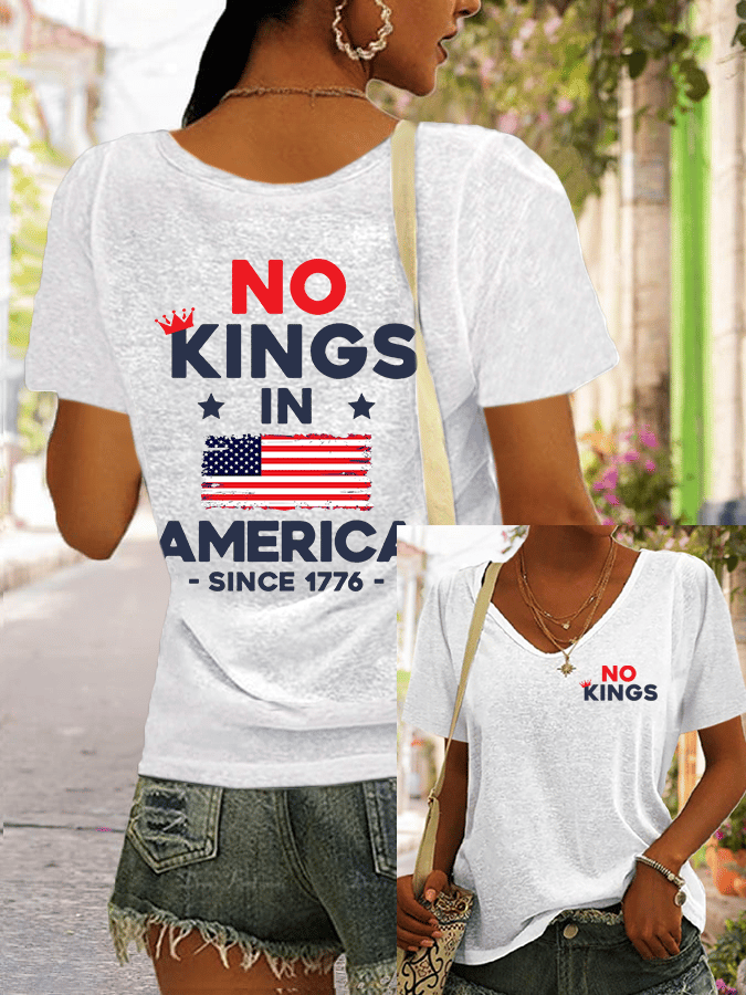 Women's No King In America Printed V-Neck T-Shirt