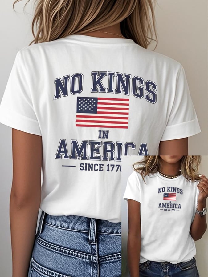 Women's casual retro reject the king print T-shirt