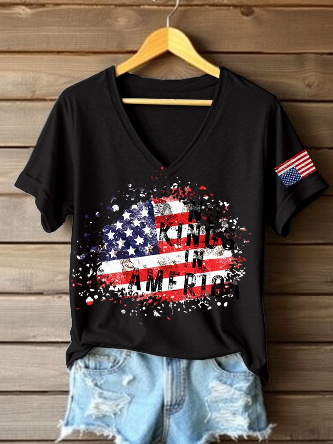 Women's casual retro reject the king print T-shirt