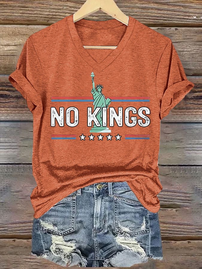 Women's No Kings Print Casual T-Shirt