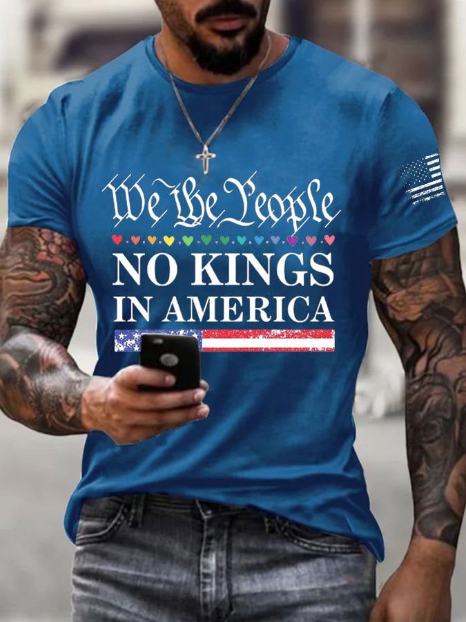 Men's Gay Rainbow Love FDT We The People No King In America Printed Casual T-shirt