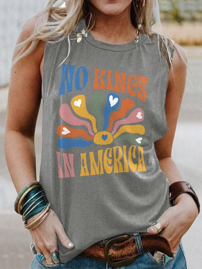 Retro No Kings In America Print Tank Top
