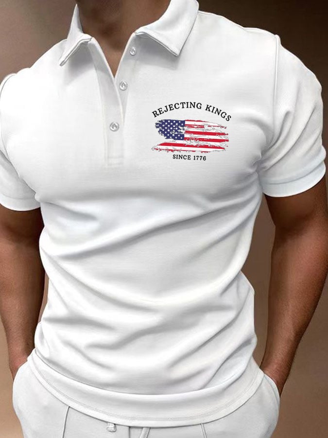 Men'S Rejecting Kings Since 1776 Print Casual Polo Shirt