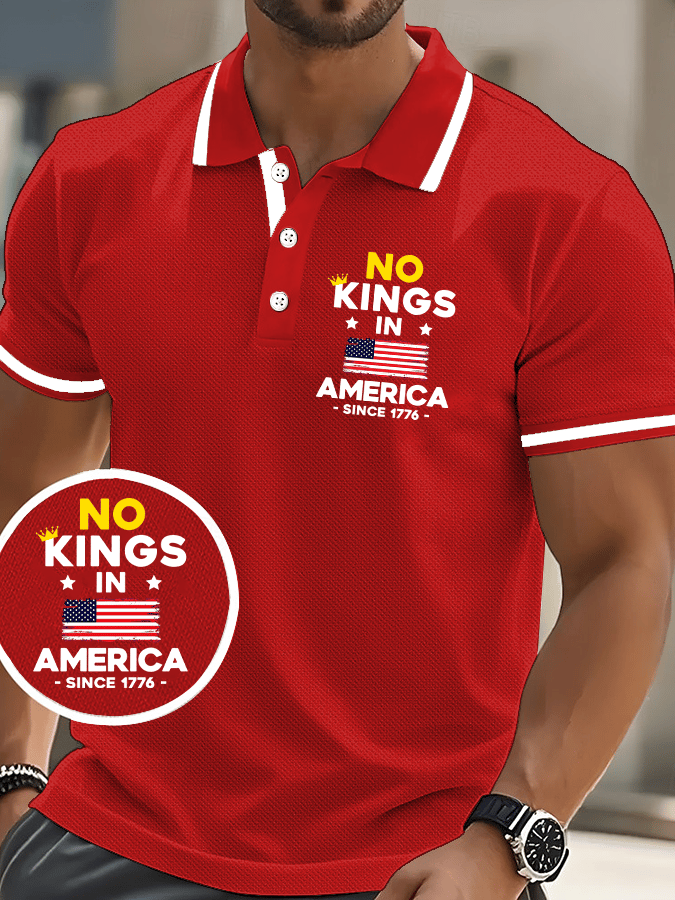Men's No King In America Print Casual Polo Shirt