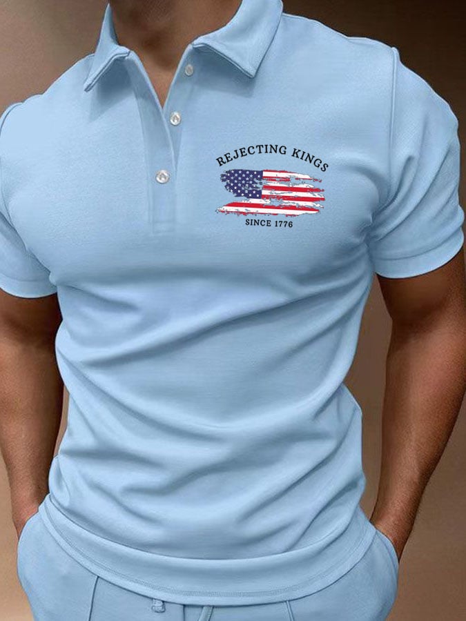 Men'S Rejecting Kings Since 1776 Print Casual Polo Shirt