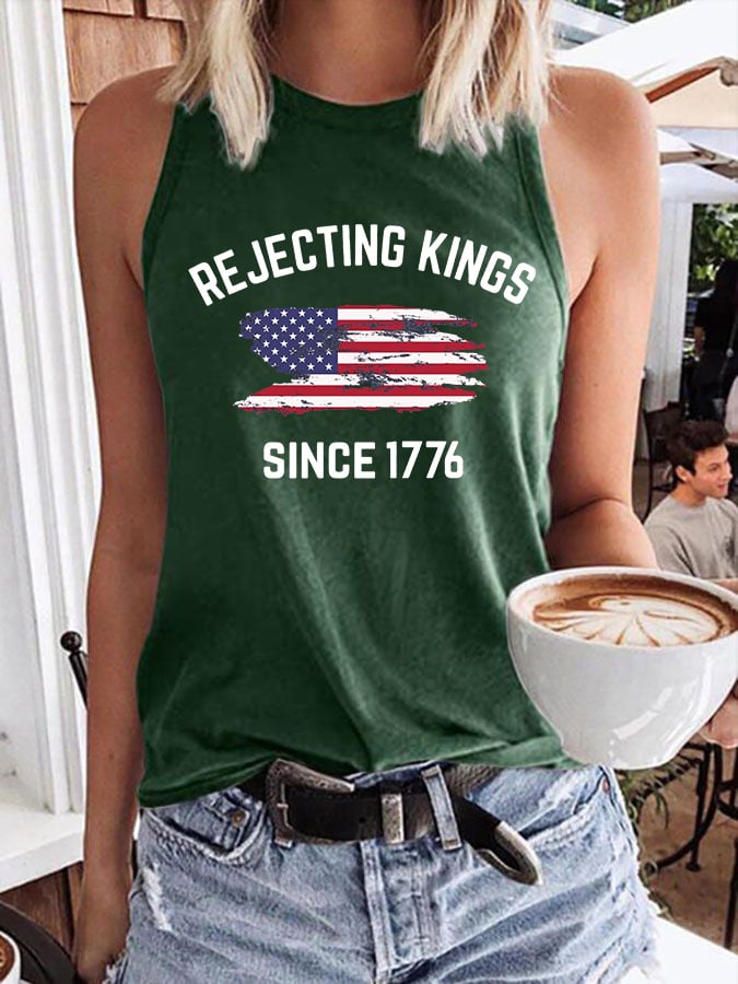 Women's Rejecting Kings Since 1776 Print Crew Neck Tank Top