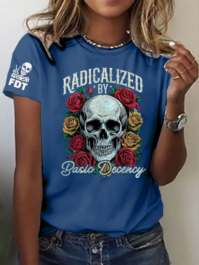 Women's Fashionable And Casual Radicalized By Basic Decency Printed T-Shirt