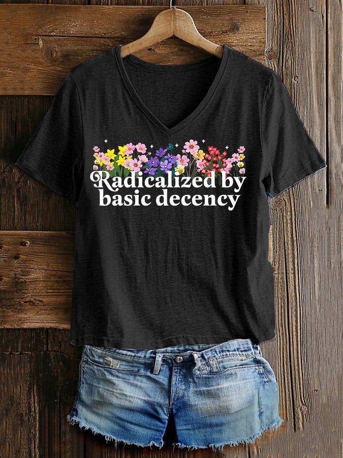 Women's Fashion Casual Radicalized By Basic Decency Printed Fdt Short-Sleeved T-Shirt