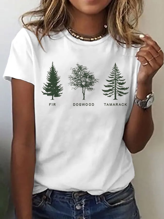 Women's fashion casual retro FDT tree T-shirt
