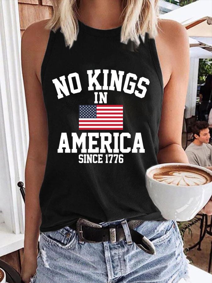 Women's No King in America Print Crew Neck Tank Top