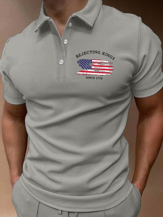 Men'S Rejecting Kings Since 1776 Print Casual Polo Shirt