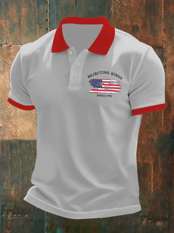 Men'S Rejecting Kings Since 1776 Print Casual Polo Shirt