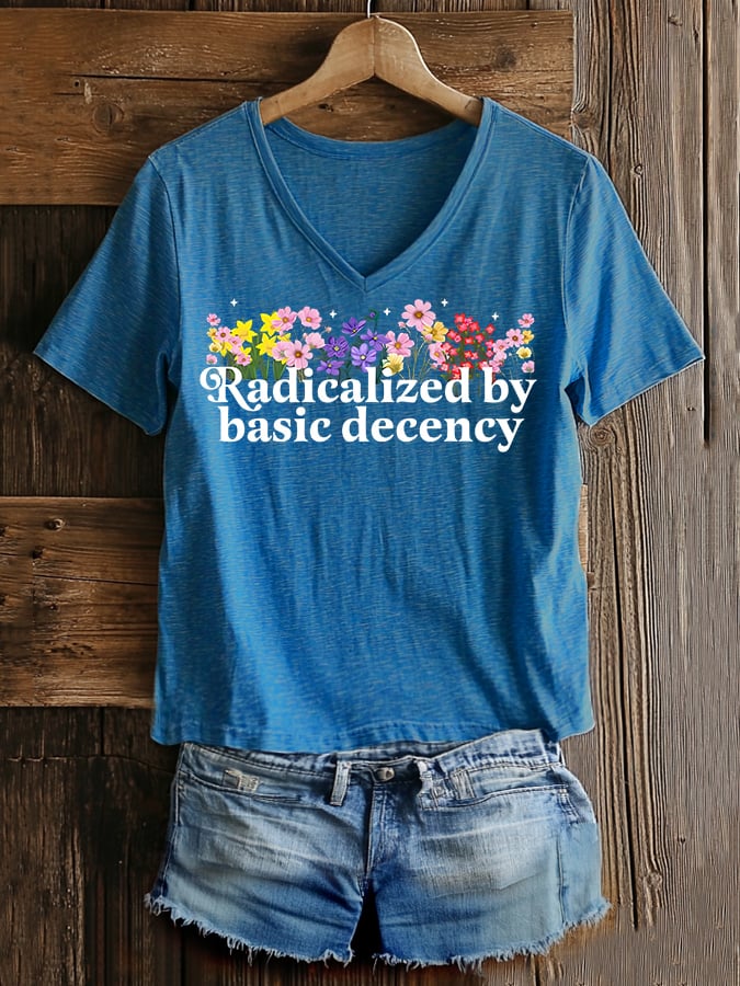 Women's Fashion Casual Radicalized By Basic Decency Printed Fdt Short-Sleeved T-Shirt