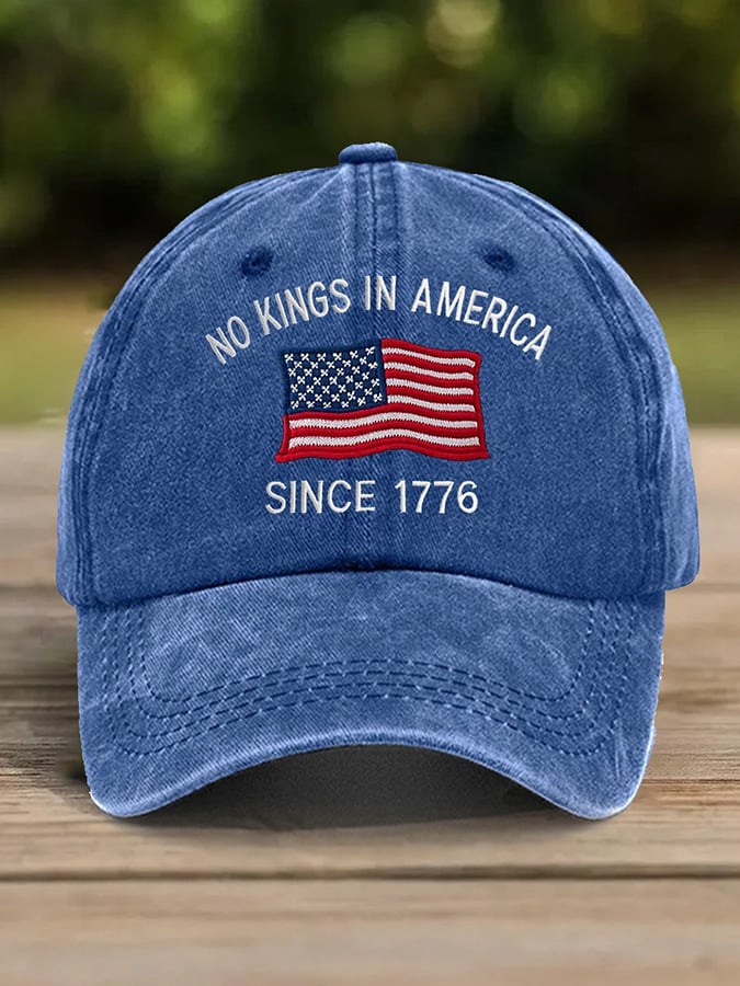 Unisex distressed washed FDT NO KINGS IN AMERICA SINCE 1776 printed hat