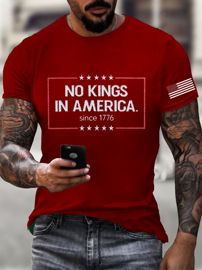 Men's  ”No King in America SINCE 1776“ Print Casual  T-Shirt