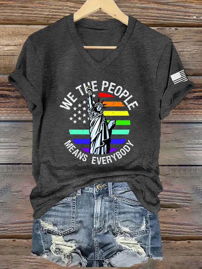 Women's Gay FDT We The People Means Everybody Printed V Neck T-Shirt