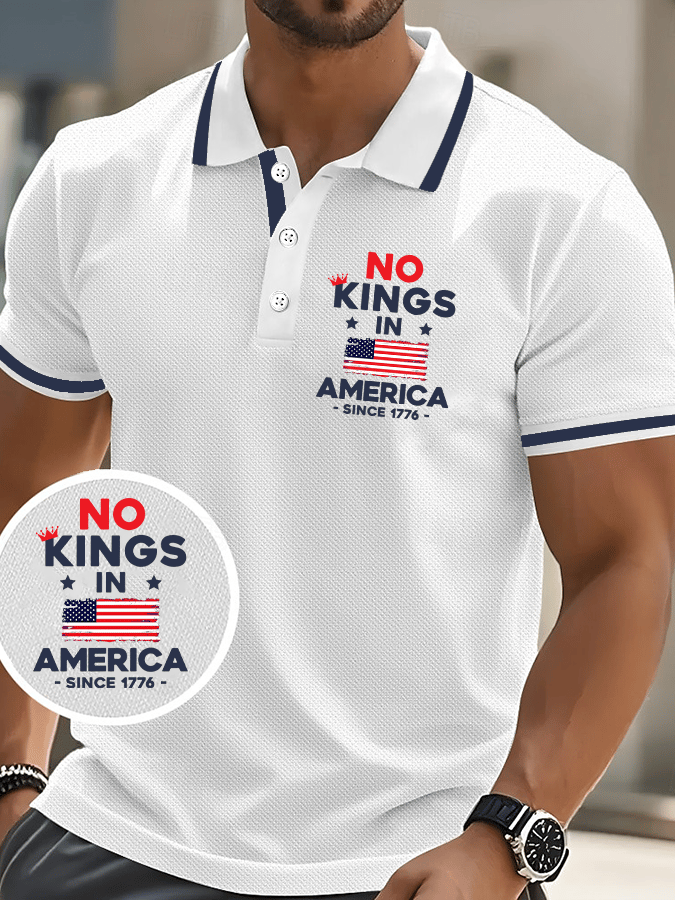 Men's No King In America Print Casual Polo Shirt