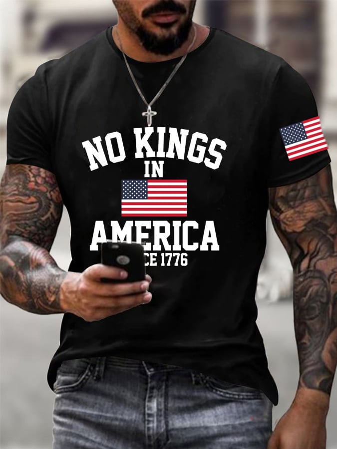 Men's  No King in America Print Casual  T-Shirt