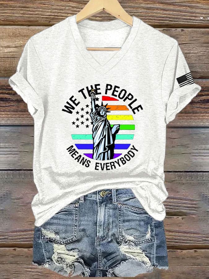 Women's Gay FDT We The People Means Everybody Printed V Neck T-Shirt