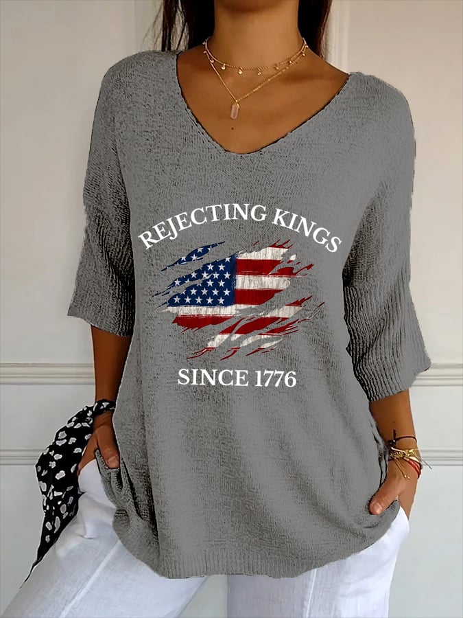 Women's “Rejection of the King since 1776” Printed Casual Mid-Sleeve T-Shirt