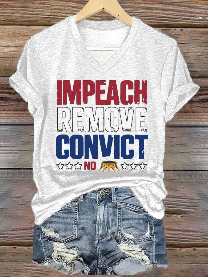 Women's Retro Impeach Remove Convict No King Print T-Shirt