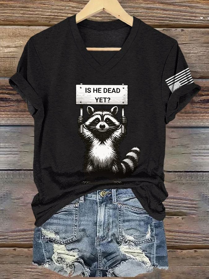 V-Neck Retro Is He Dead Yet? Print T-Shirt