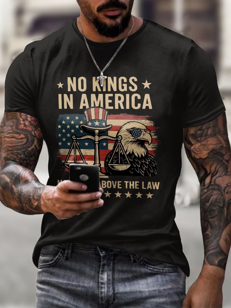 Men's Retro No Kings In America No One Is Above The Law Print T-Shirt