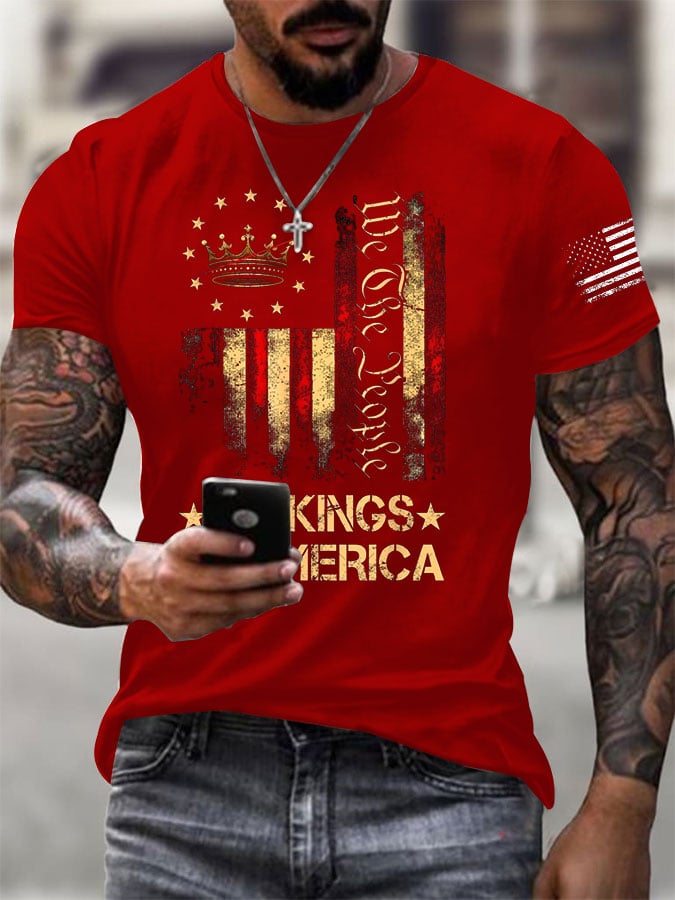 Men's  No Kings In America Print Casual  T-Shirt