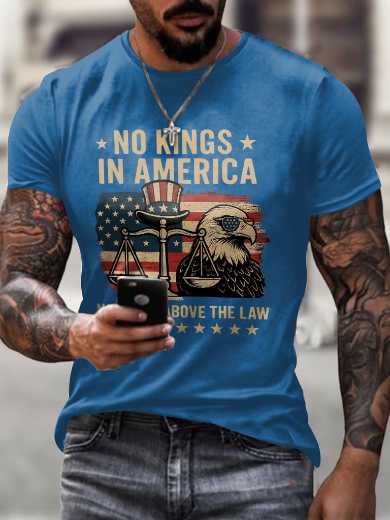 Men's Retro No Kings In America No One Is Above The Law Print T-Shirt