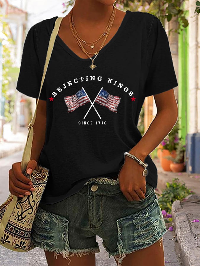 Women's “Rejecting Kings Since 1776” Print Casual T-Shirt