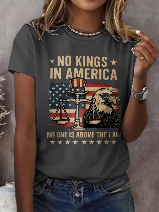 Retro No Kings In America No One Is Above The Law Print T-Shirt