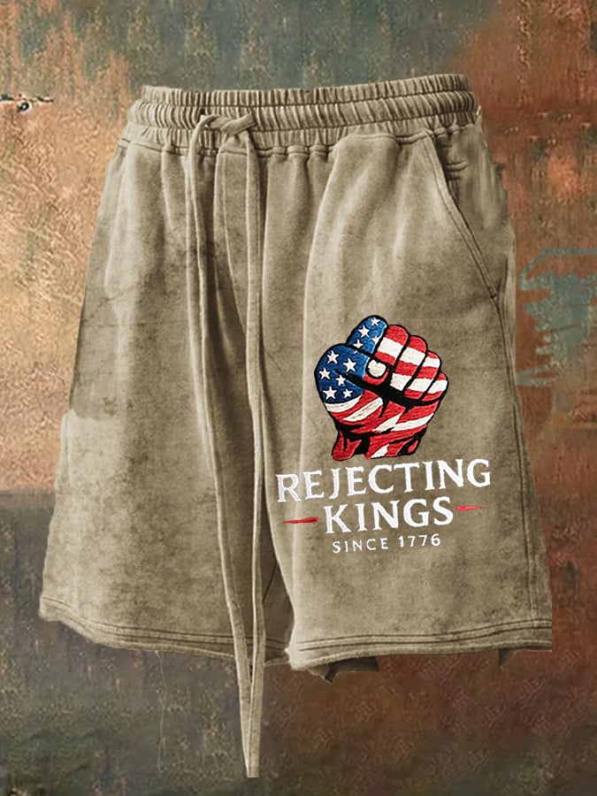 Men's “Rejection of the King since 1776” Print Loose Casual Shorts