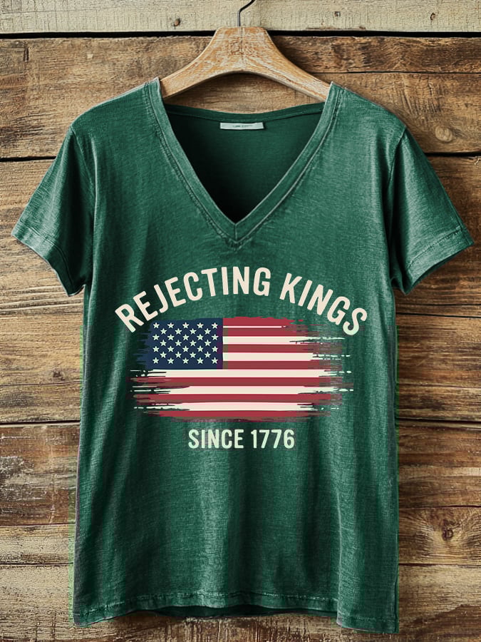 Women's casual retro reject the king print T-shirt