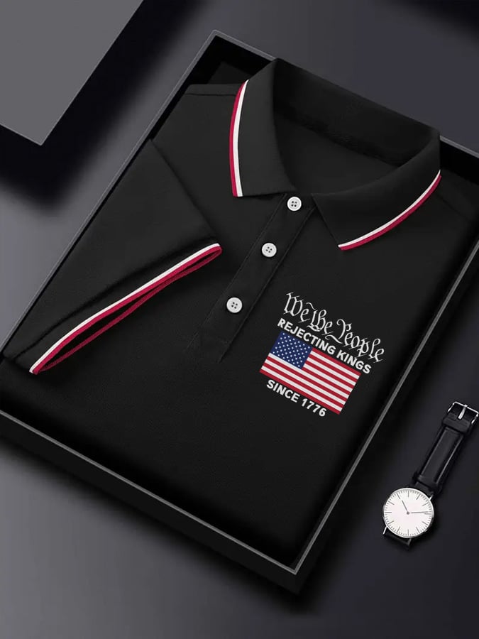 Men'S Rejecting Kings Since 1776 Print Casual Polo Shirt