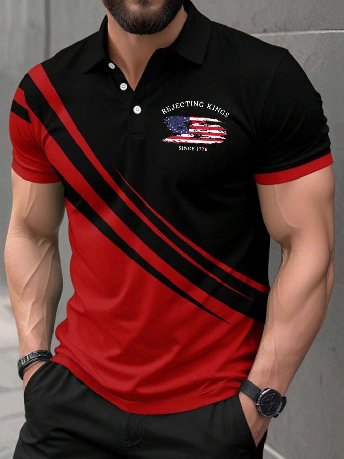 Men'S Rejecting Kings Since 1776 Print Casual Polo Shirt