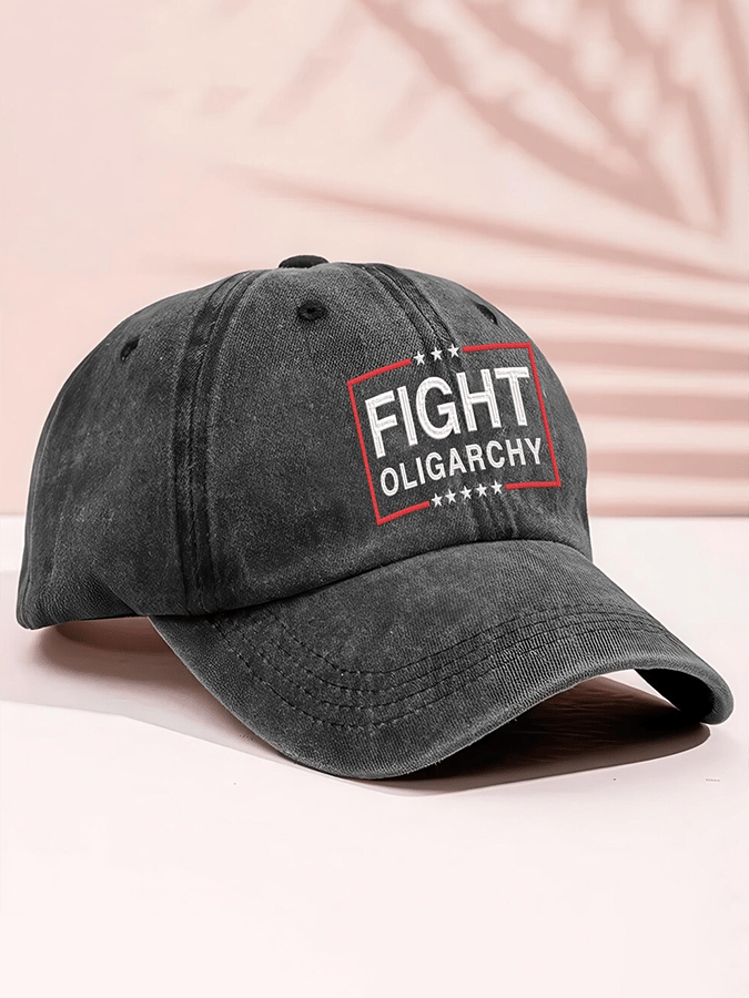 Unisex Distressed Washed Cotton Fight Oligarchy Print Hat