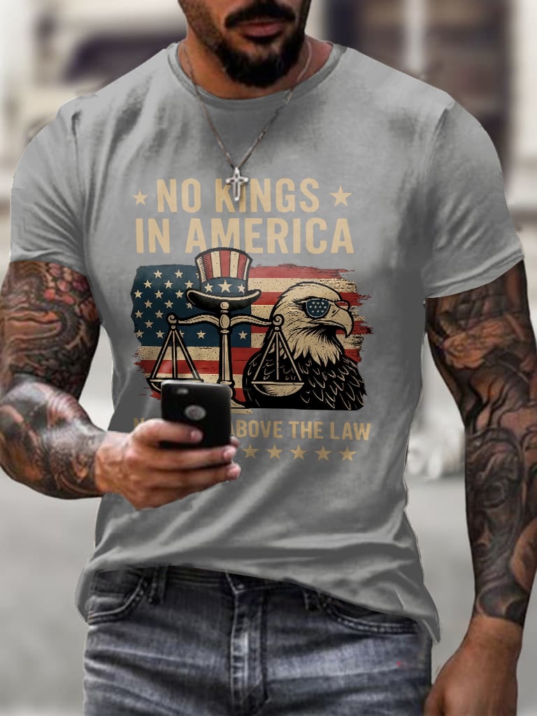 Men's Retro No Kings In America No One Is Above The Law Print T-Shirt