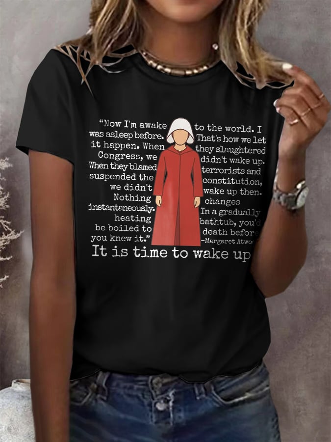 Retro It Is Time To Wake Up Print T-Shirt