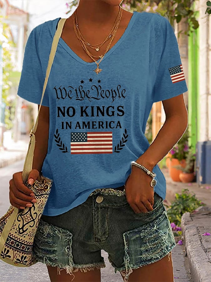 Women's Casual Fashion Fdt WE THE PEOPLE NO KINGS IN AMERICA Print T-Shirt