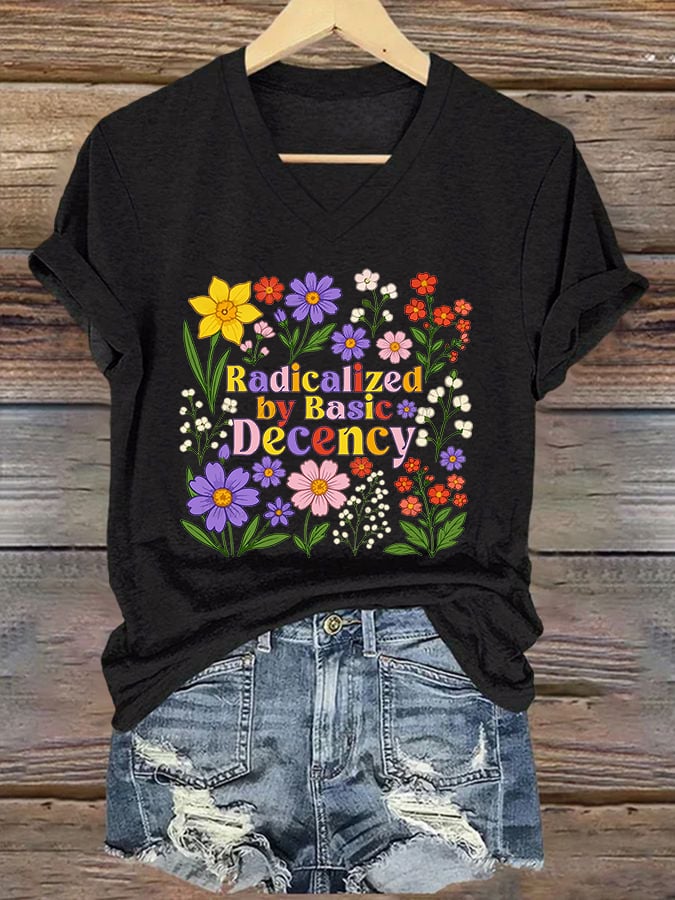 Women's Fashion Casual Radicalized By Basic Decency Printed Fdt Short-Sleeved T-Shirt