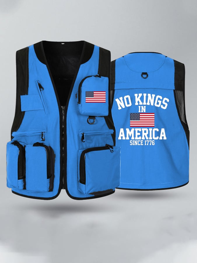 No Kings In America Print Cargo multi-pocket casual vest