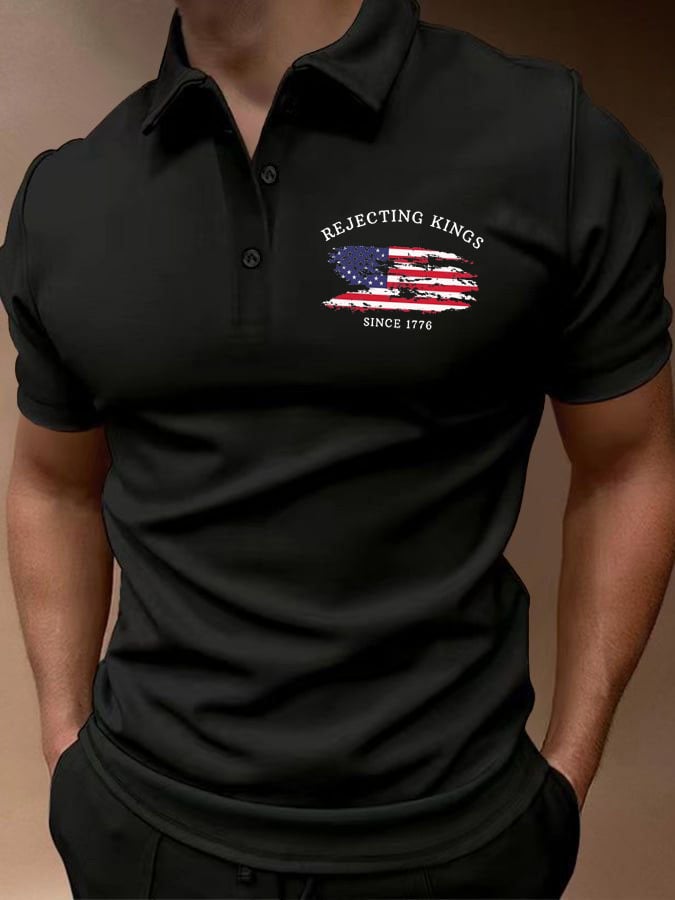 Men'S Rejecting Kings Since 1776 Print Casual Polo Shirt