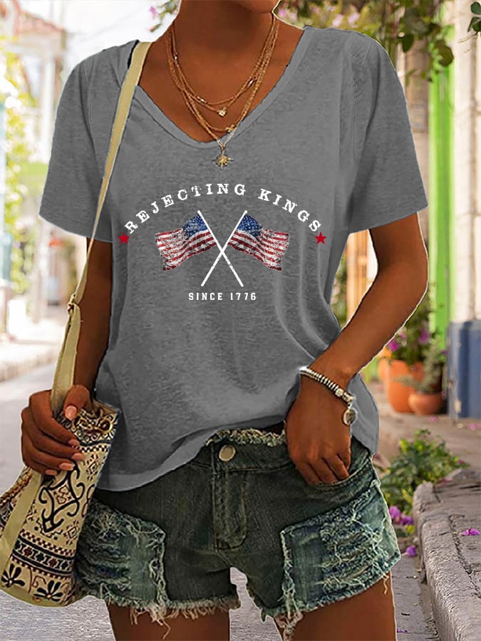 Women's “Rejecting Kings Since 1776” Print Casual T-Shirt