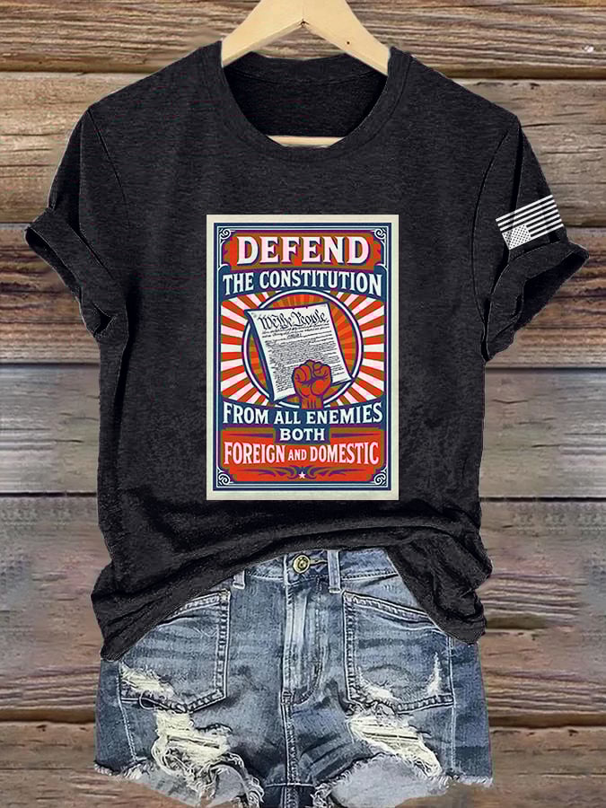 Retro Defend The Constitution From All Enemies Both Foreign And Domestic Print T-Shirt