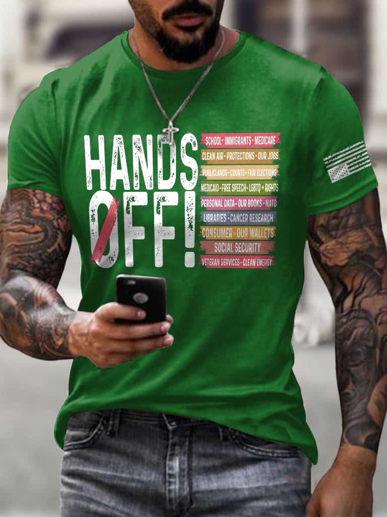 Men's Retro Hands Off Protest Print T-Shirt