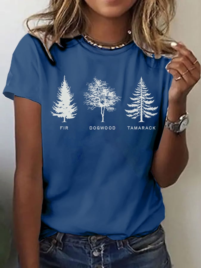 Women's fashion casual retro FDT tree T-shirt