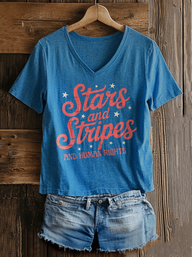 Women's Fashion Casual Stars And Stripes Human Rights Protest Print T-Shirt